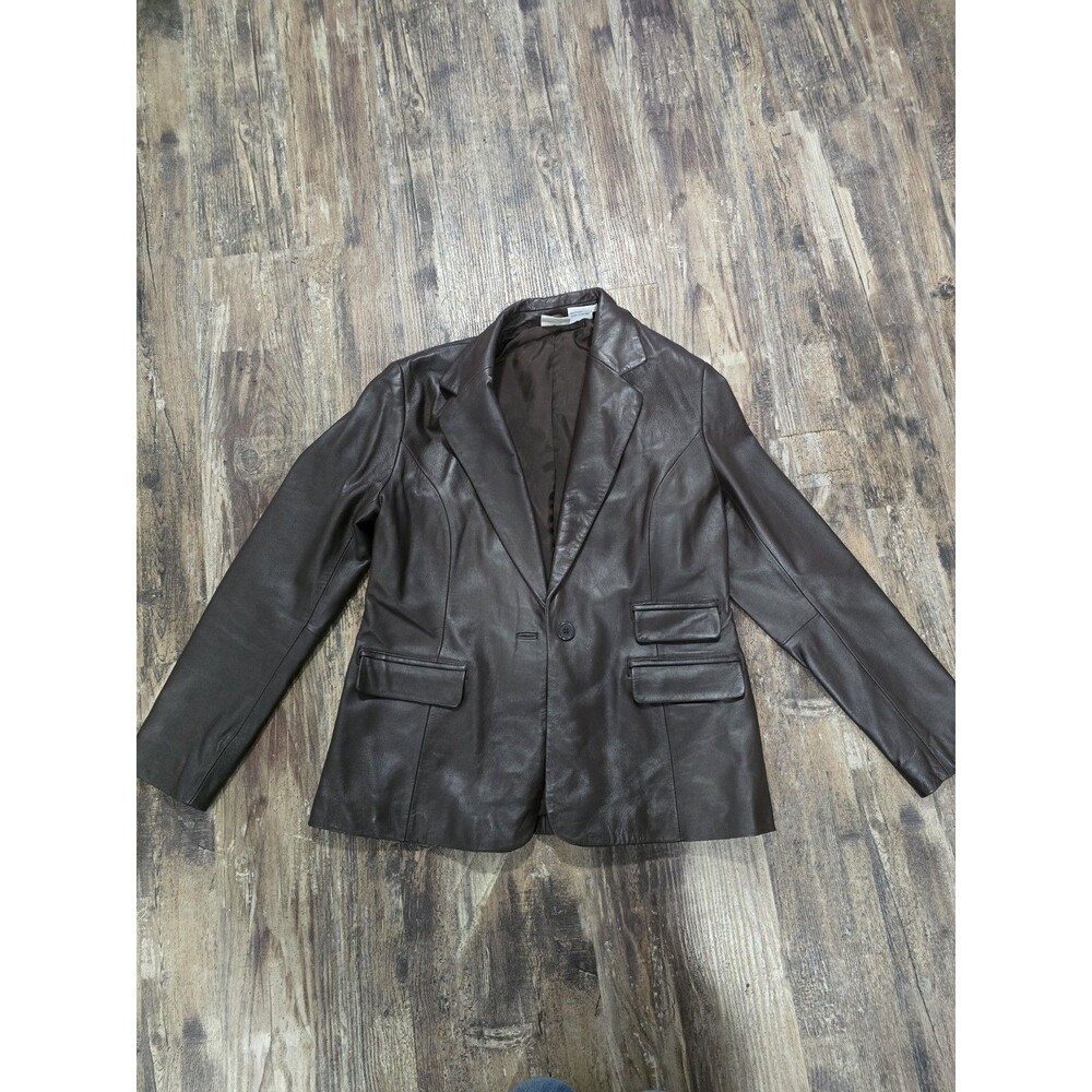 Vintage 90s Newport News Leather Blazer Dark Brown Size 14 Women’s